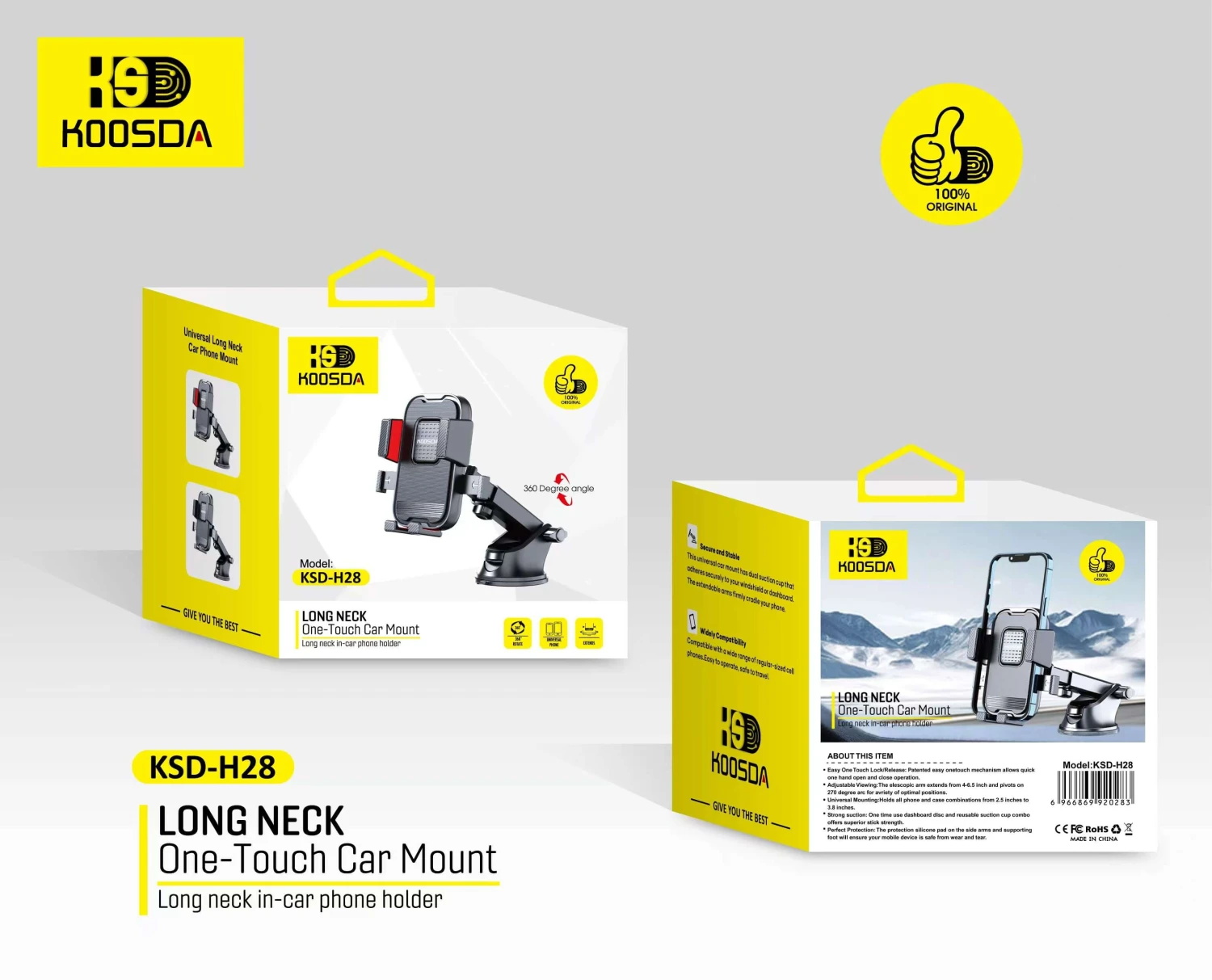 KOOSDA KSD-H28 Universal Long Neck Car Phone Holder With Suction Cup Adjustable