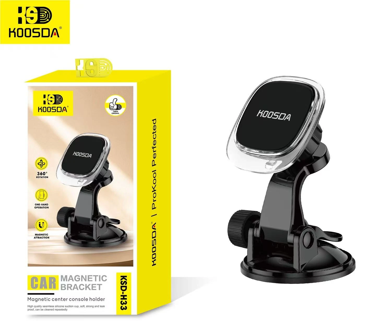 KOOSDA KSD-H33 Car Magnetic Bracket | 360° Rotation Center Console Phone Holder | Strong Suction Cup Mount
